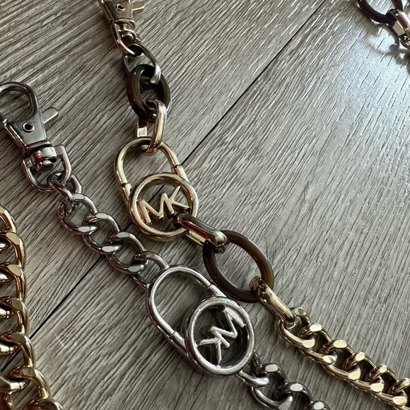 MK Michael Kors Gold Silver Chain Metal Logo Dress Belts M L - Picture 8 of 8